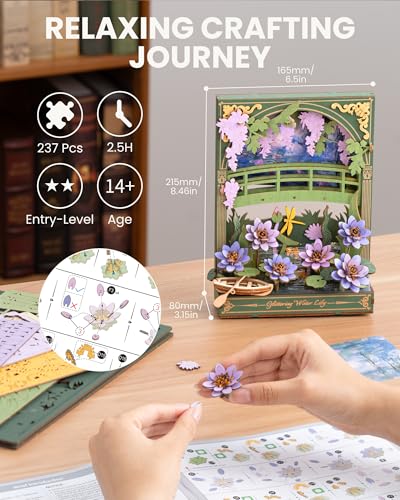 rowood Water Lily 3D Puzzle Building Set with LEDDIY Monet Wall Art Craft Kits for AdultsHome Decor Botanical Collection Gift on Christmas - Image 5