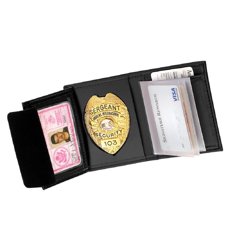 Perfect Fit Shield Wallets Large Shield with Eagle Top Recessed Badge Wallet Fits for Blackinton B736 (Cutout PF15 3.5 inches Height x 2.5 inches Width) Black Leather - Image 1