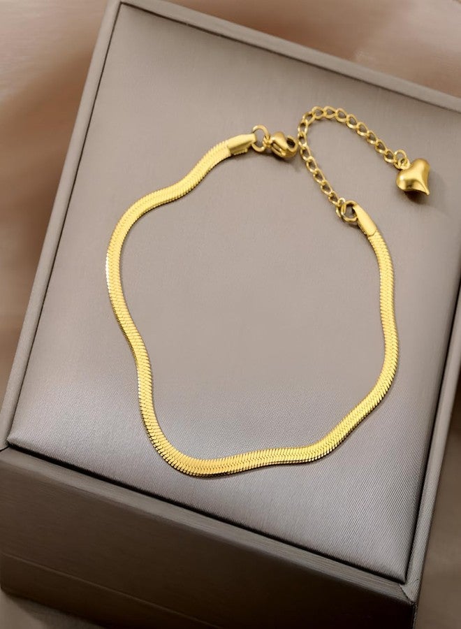 Inites (1 Pcs Stainless Steel Anti-Tarnish Adjustable Golden Sleek Snake Chain Anklet Pajeb | Stylish Everyday Flat Painjan Payal Footwear Accessory Gift For Women & Girls - Image 5