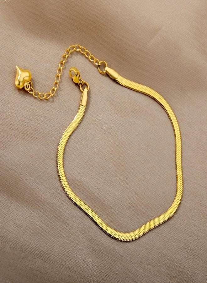 Inites (1 Pcs Stainless Steel Anti-Tarnish Adjustable Golden Sleek Snake Chain Anklet Pajeb | Stylish Everyday Flat Painjan Payal Footwear Accessory Gift For Women & Girls - Image 2