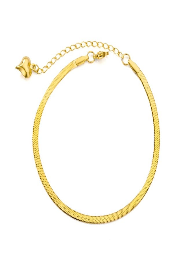 Inites (1 Pcs Stainless Steel Anti-Tarnish Adjustable Golden Sleek Snake Chain Anklet Pajeb | Stylish Everyday Flat Painjan Payal Footwear Accessory Gift For Women & Girls - Image 1