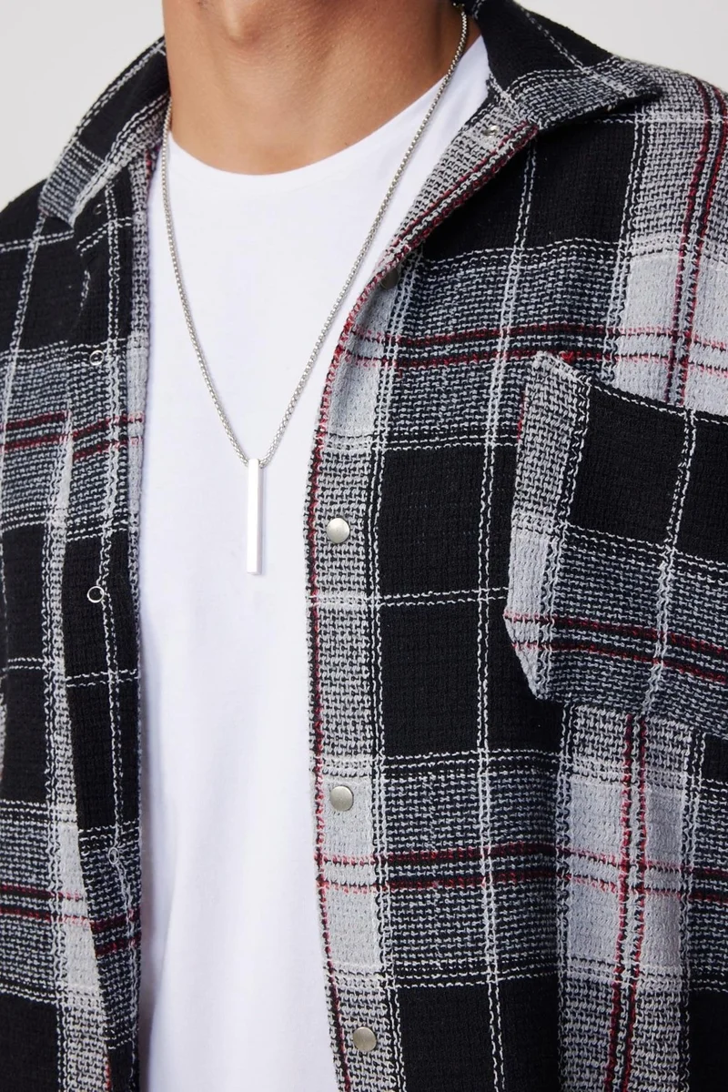 Tudors Relax Fit Short Sleeve Studs Checked Honeycomb Knit Men's Shirt
