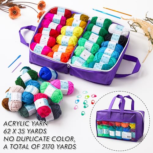 INSCRAFT 62 Acrylic Yarn Skeins, 2170 Yards, Perfect Crochet Beginner Kit for Adults - Image 2