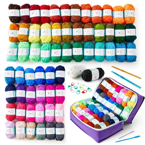 INSCRAFT 62 Acrylic Yarn Skeins, 2170 Yards, Perfect Crochet Beginner Kit for Adults - Image 1