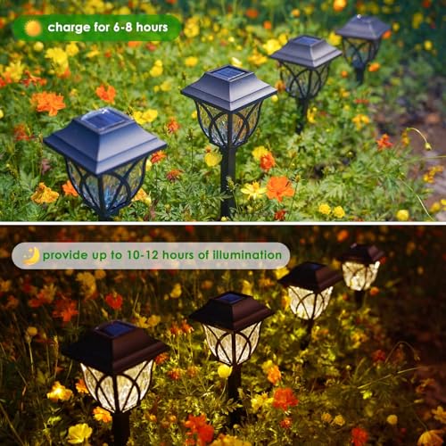 KAQ 4 Pack LED Solar Lights Outdoor Waterproof, Solar Garden Lights Auto On/Off, Outside Lights for Yard, Patio Decor, Landscape Lighting, Pathway(Warm White) - Image 2