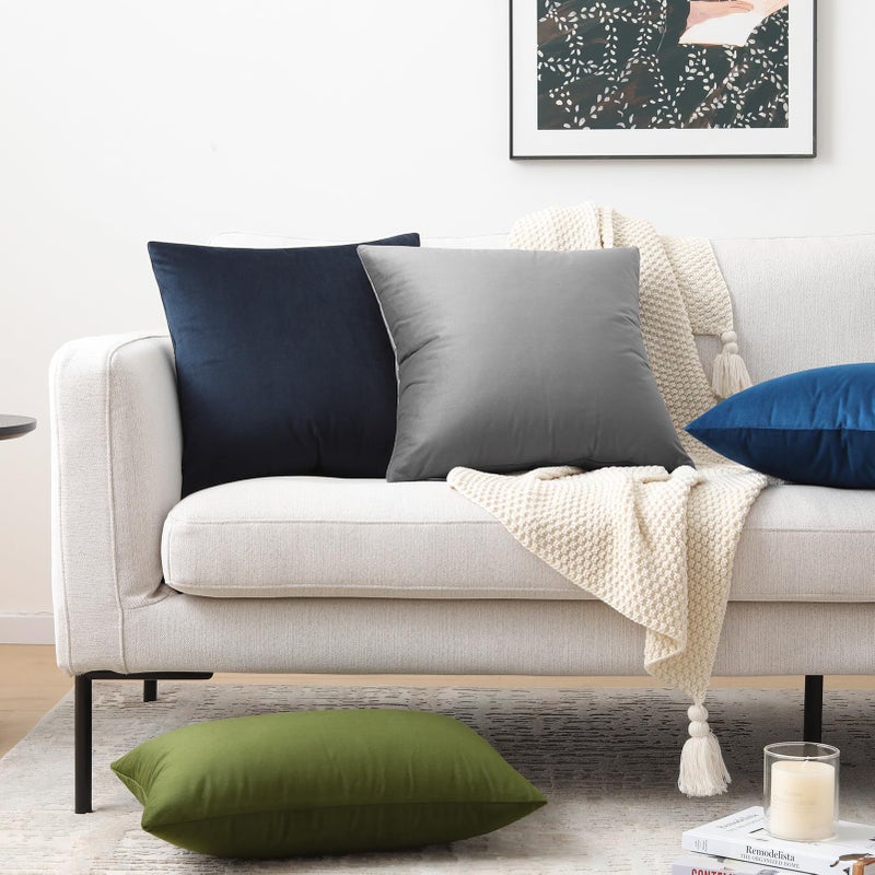 Mixhug Set of 2 Cozy Velvet Square Decorative Throw Pillow Covers for Couch and Bed, Midnight Blue, 18 x 18 Inches - Image 4