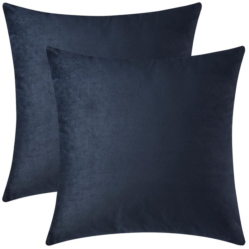 Mixhug Set of 2 Cozy Velvet Square Decorative Throw Pillow Covers for Couch and Bed, Midnight Blue, 18 x 18 Inches - Image 1