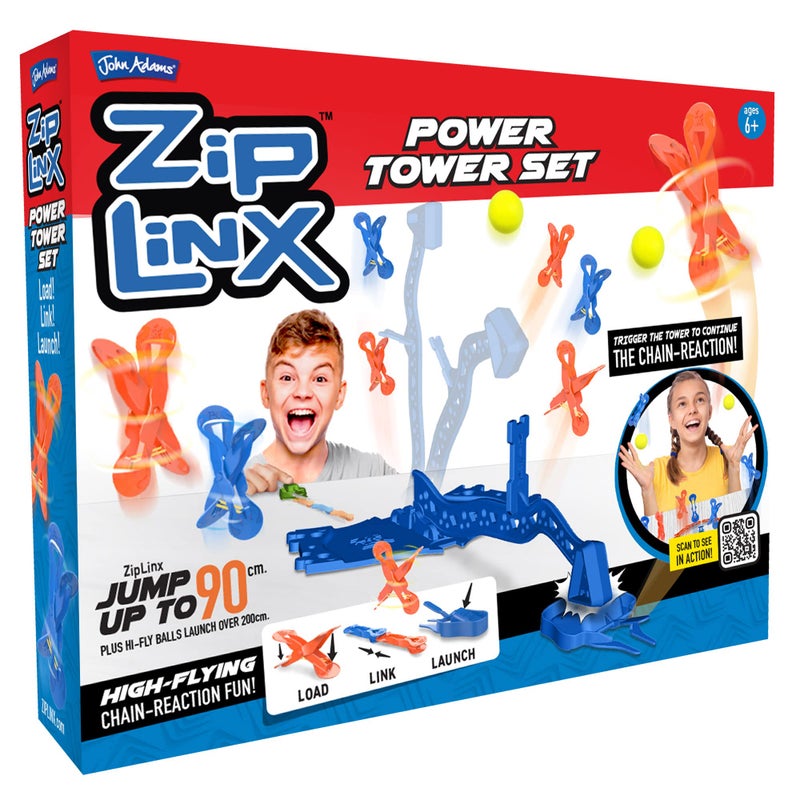 John Adams | ZipLinx - Power Tower Set: high-flying chain-reaction fun! | Jumping Domino Action | Domino and Tile Games | Ages 6+ - Image 1