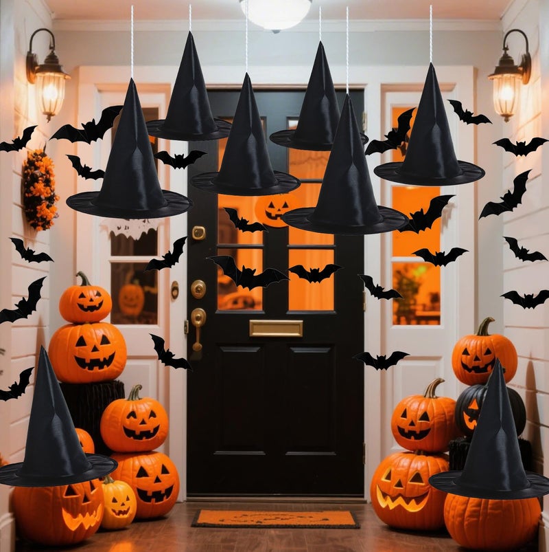 Halloween Decorations Outdoor Indoor 8PCS Witch Hats 32PCS 3D Bats Decoration Witch Hat Witches Hat Halloween Decor for Party Favors Party Supplies Porch Decor