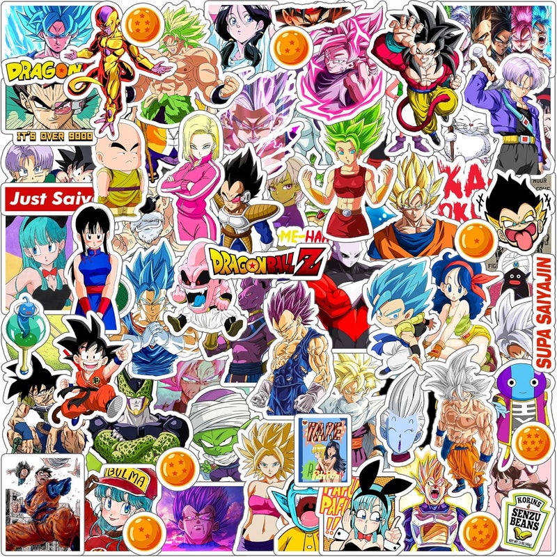 Paper9store Pack of 80+ Anime Stickers for Laptop, Phone Case, Guitar, Bike, Pc, Scrapbook etc. Waterproof Glossy Laminated Residue Free Anime Stickers (Dragon Ball Theme)
