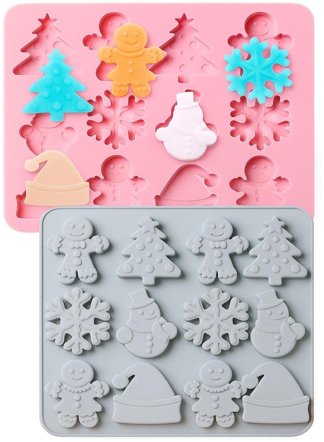 BAKING SET Silicone Christmas Chocolate Molds Gingerbead Man,Christmas Tree,Snowflake,Snowman and Christmas Hat Shape 3D Chocolate Candy Moulds for Holiday Baking Pack 1 - Image 1