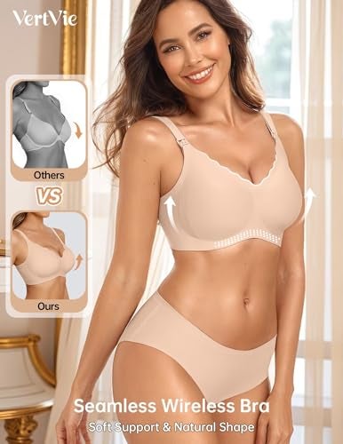 Vertvie Nursing Bras for Breastfeeding Seamless Comfort Maternity Bra Wireless Support Pregnancy Sleep Bralette Natural Shape(Nude,Large) - Image 2