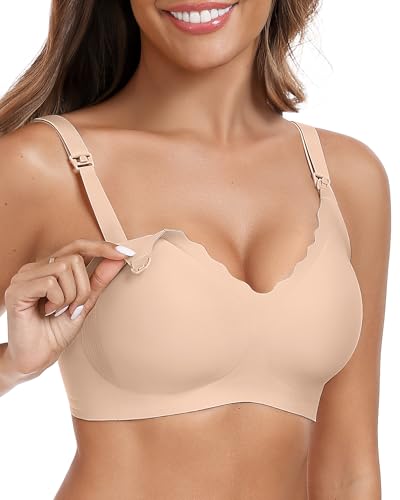 Vertvie Nursing Bras for Breastfeeding Seamless Comfort Maternity Bra Wireless Support Pregnancy Sleep Bralette Natural Shape(Nude,Large) - Image 1