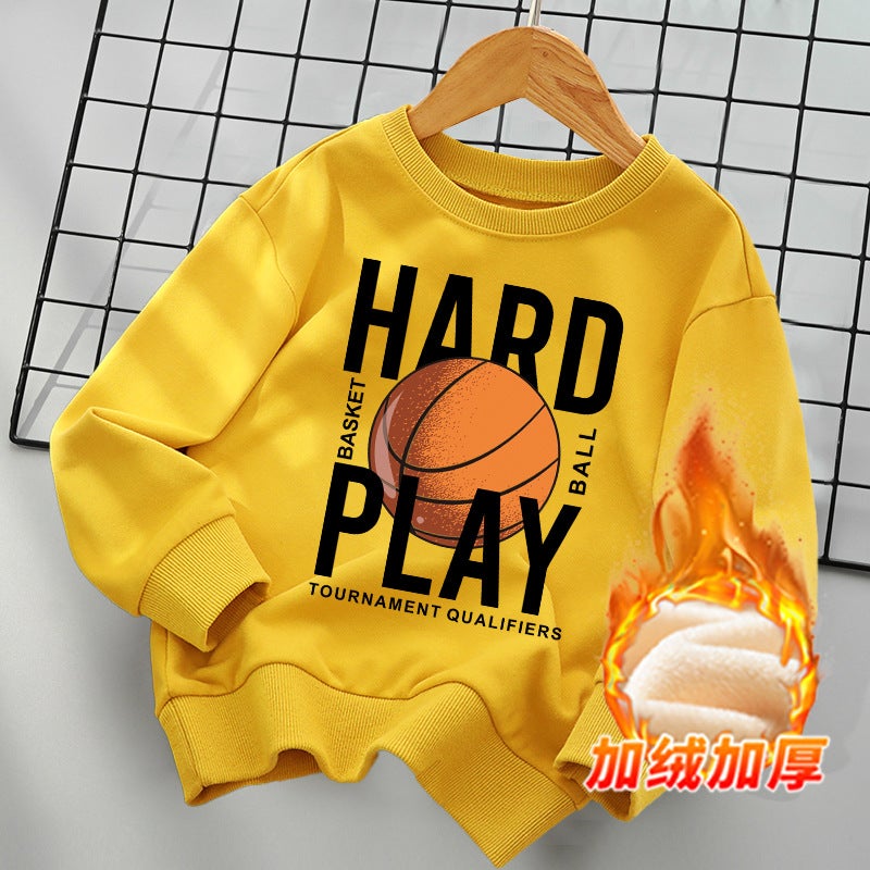 Boys And Girls Children'S Sports Joker Top Cotton Fleece-Lined Thickened Sweat - Image 1
