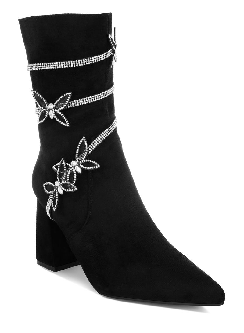 London Rag Rhinestone Brooch Wrap-Around Boots in Black  - Image 2