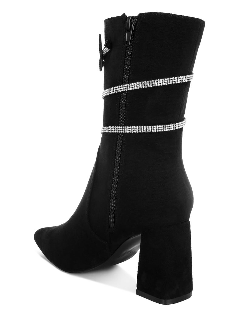 London Rag Rhinestone Brooch Wrap-Around Boots in Black  - Image 3