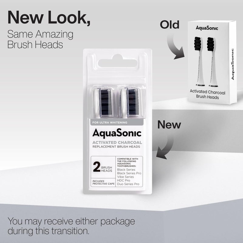 AquaSonic Genuine 2-Pack Activated Charcoal Brush Heads - Ultra Whitening Brush Heads - 2X Whitening & Stain Remover - for Black Series, Black Series Pro, Vibe Series, Duo Pro Series (White) - Image 2
