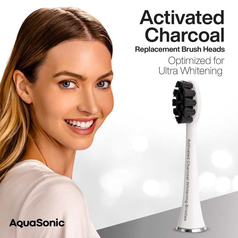 AquaSonic Genuine 2-Pack Activated Charcoal Brush Heads - Ultra Whitening Brush Heads - 2X Whitening & Stain Remover - for Black Series, Black Series Pro, Vibe Series, Duo Pro Series (White) - Image 3