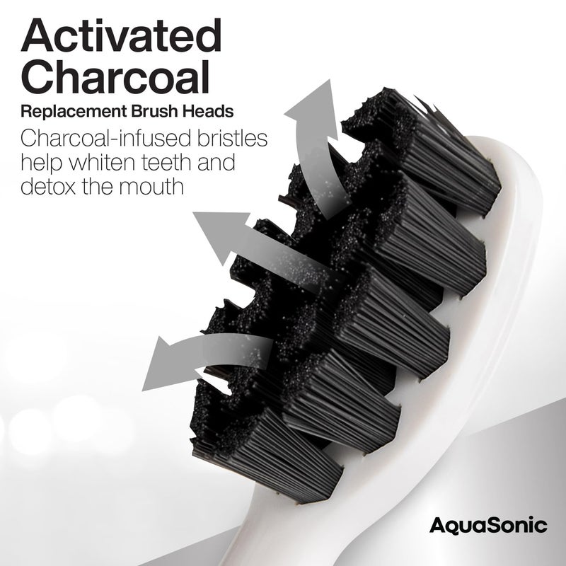 AquaSonic Genuine 2-Pack Activated Charcoal Brush Heads - Ultra Whitening Brush Heads - 2X Whitening & Stain Remover - for Black Series, Black Series Pro, Vibe Series, Duo Pro Series (White) - Image 4