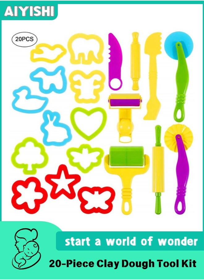 AIYISHI 20-Piece Clay Dough Tool Kit for Kids, Plastic DIY Plasticine Set with Modelling Tools Clay Rollers and Cutters, Random Color  - Image 1