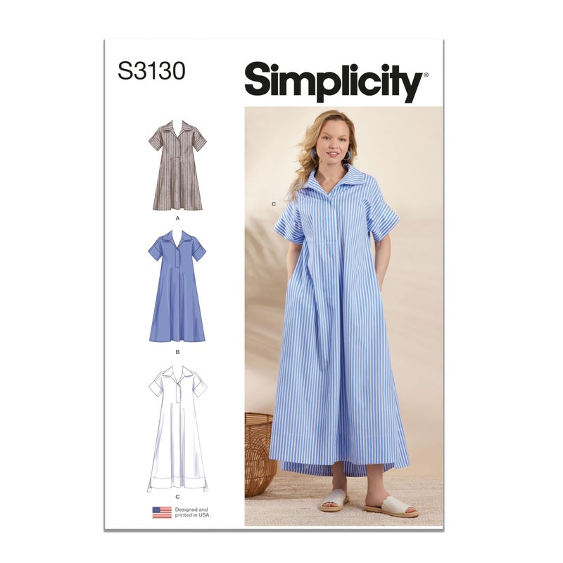 Simplicity SS3130H5 Misses' Loose-Fitting Pullover Collared Dress Sewing Pattern Packet, Design Code S3130, Sizes 6-8-10-12-14 - Image 1