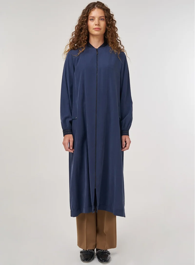 Kayra Long Zippered Throw-On in Navy