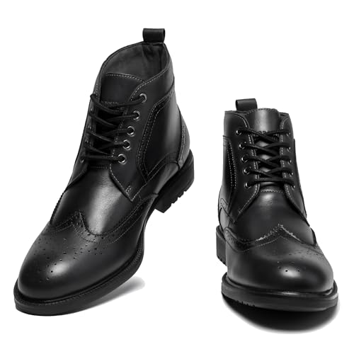 ArcBrothers Mens Dress Boots Fashion Black Oxford Ankle Dress Boot For Men Classic Brogue Style - Image 3