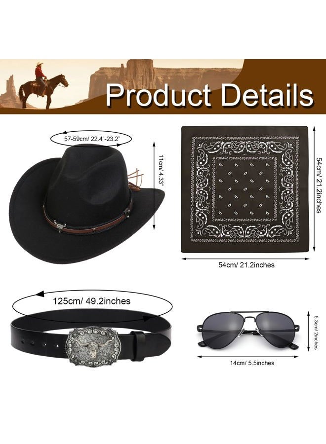 EIELO Cowboy Outfit for Men Western Cowboy Hat Leather Bolo Tie Belt Accessories Set for Halloween Cosplay Party Black - Image 5