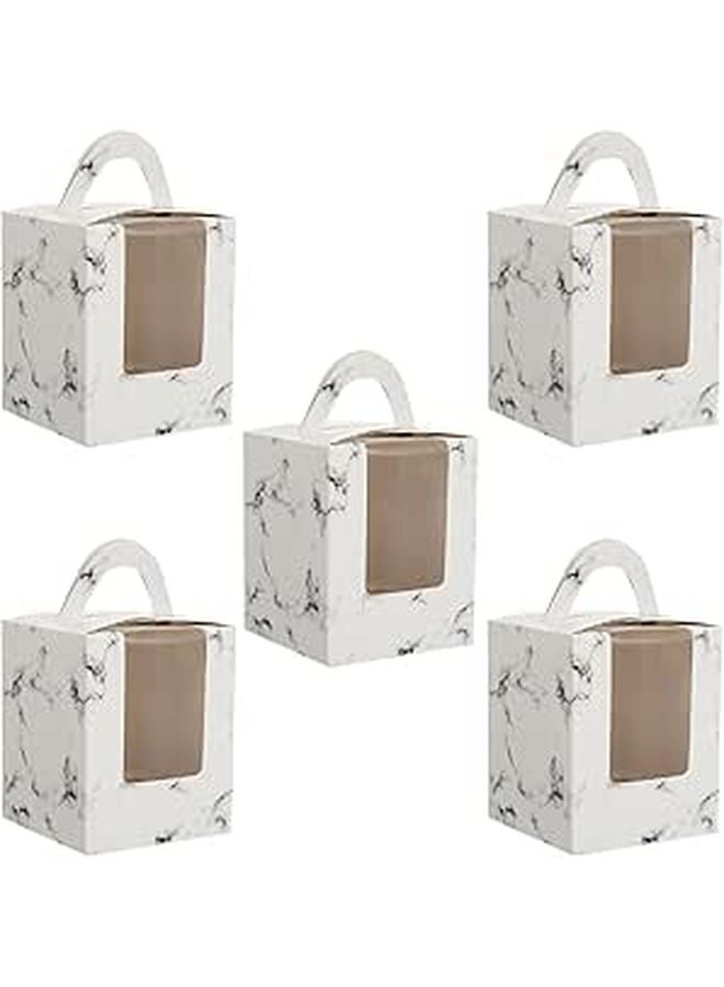 20 Pcs Marble Pattern Cake Boxes With Window Food Grade Paper Takeout Holders - Image 1