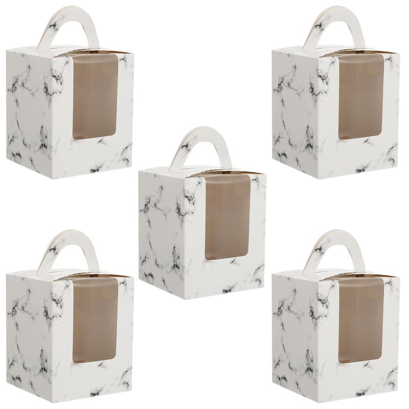 20 Pcs Marble Pattern Cake Boxes With Window Food Grade Paper Takeout Holders - Image 2