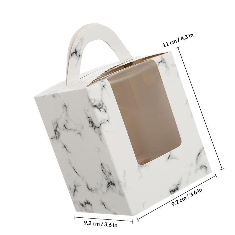 20 Pcs Marble Pattern Cake Boxes With Window Food Grade Paper Takeout Holders - Image 3