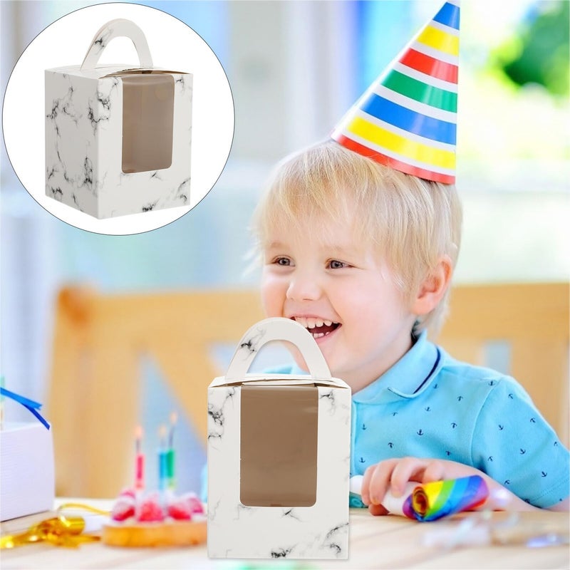 20 Pcs Marble Pattern Cake Boxes With Window Food Grade Paper Takeout Holders - Image 5