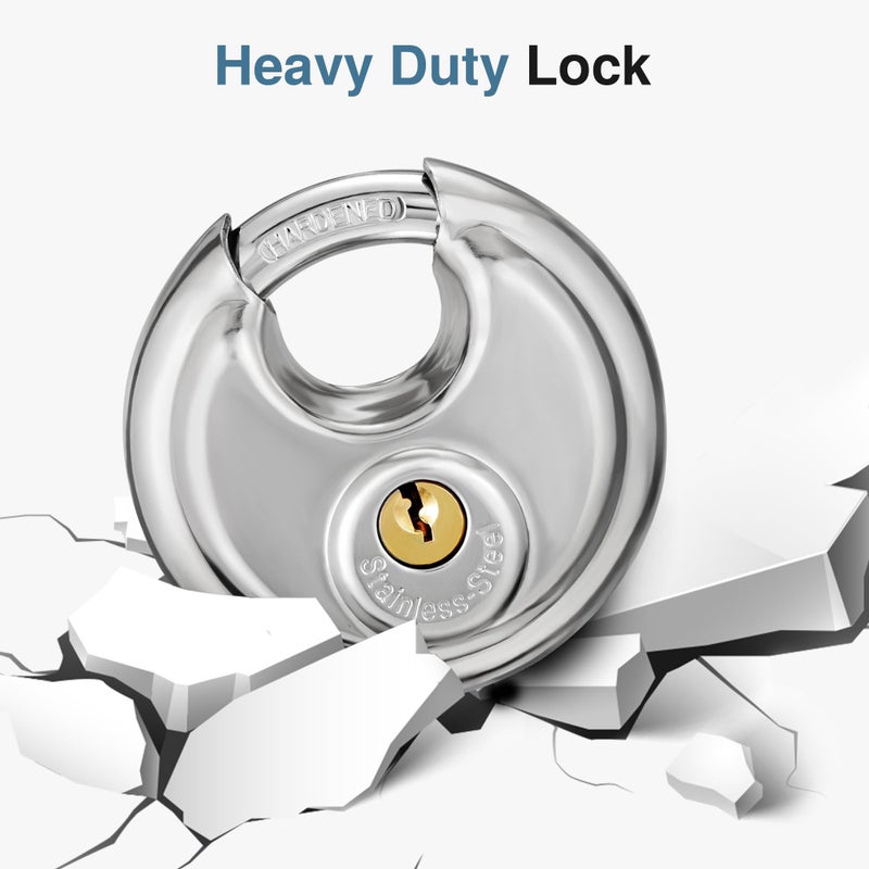 Puroma Heavy Duty Discus Lock - Stainless Steel, Waterproof & Rustproof, 5/16 Inch Shackle, 3 Keys (1 Pack) for Warehouse, Garage, Storage Locker & Outdoors - Image 5