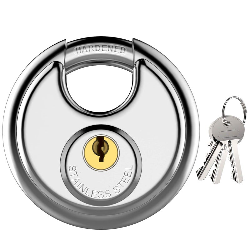 Puroma Heavy Duty Discus Lock - Stainless Steel, Waterproof & Rustproof, 5/16 Inch Shackle, 3 Keys (1 Pack) for Warehouse, Garage, Storage Locker & Outdoors - Image 1