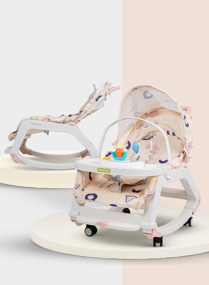 Baybee 5 in 1 Baby Rocking Chair for Kids with Hanging Toys  Baby Dining Booster Seat with Multi Position Recline, Music, Wheels & Food Tray Rocker Chair for Babies 0 to 2 Years Boys Girls (Pink) - Image 1