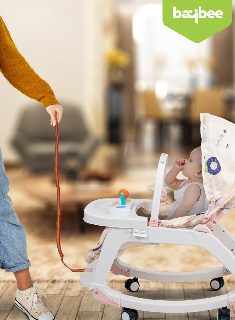 Baybee 5 in 1 Baby Rocking Chair for Kids with Hanging Toys  Baby Dining Booster Seat with Multi Position Recline, Music, Wheels & Food Tray Rocker Chair for Babies 0 to 2 Years Boys Girls (Pink) - Image 4