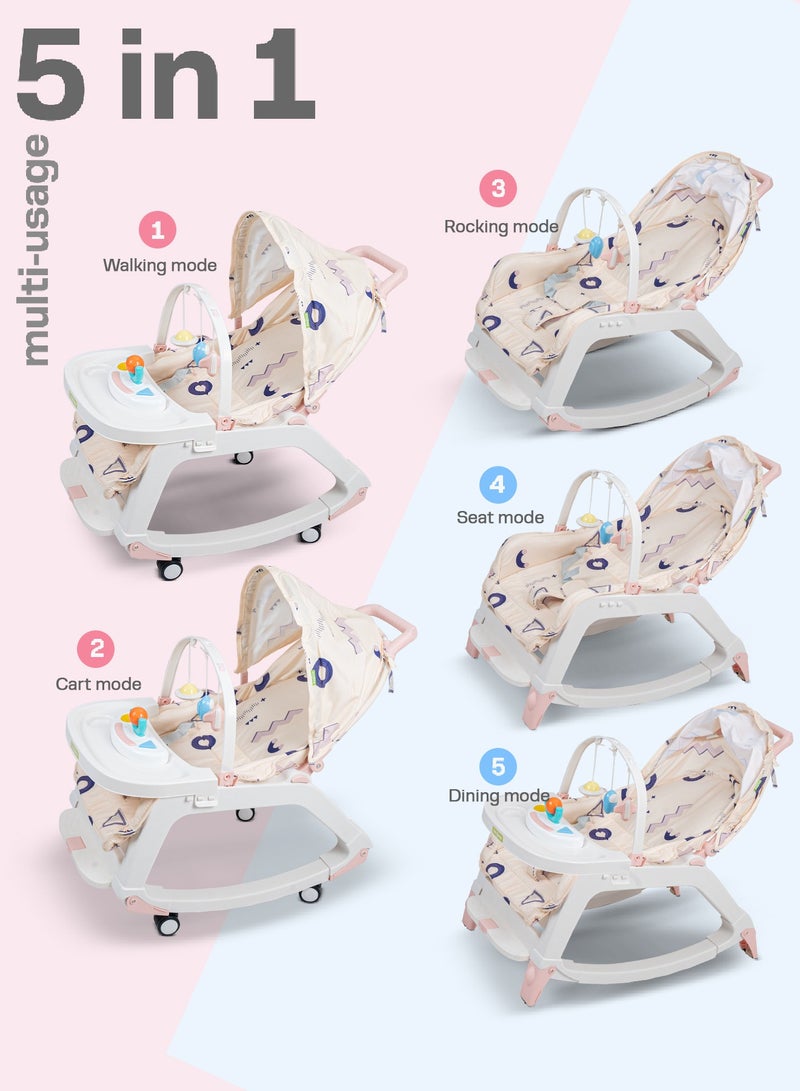 Baybee 5 in 1 Baby Rocking Chair for Kids with Hanging Toys  Baby Dining Booster Seat with Multi Position Recline, Music, Wheels & Food Tray Rocker Chair for Babies 0 to 2 Years Boys Girls (Pink) - Image 5