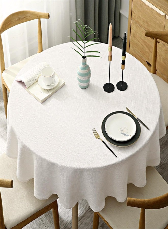 Fhberni Heavy Weight Round Tablecloth, Decorative Solid Color Table Cover, Cotton Linen Table Cloth for Kitchen Dining Home Tabletop Decoration, Cream, Round - 70" - Image 2