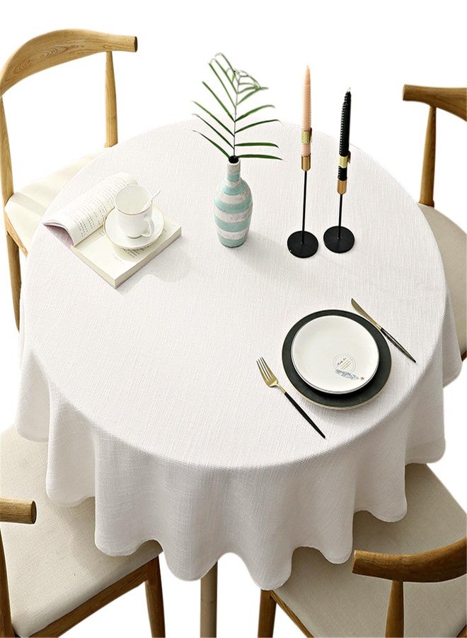 Fhberni Heavy Weight Round Tablecloth, Decorative Solid Color Table Cover, Cotton Linen Table Cloth for Kitchen Dining Home Tabletop Decoration, Cream, Round - 70" - Image 1