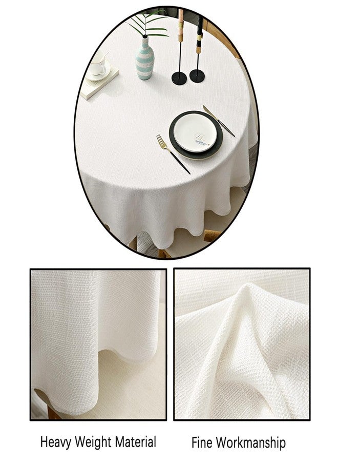 Fhberni Heavy Weight Round Tablecloth, Decorative Solid Color Table Cover, Cotton Linen Table Cloth for Kitchen Dining Home Tabletop Decoration, Cream, Round - 70" - Image 3