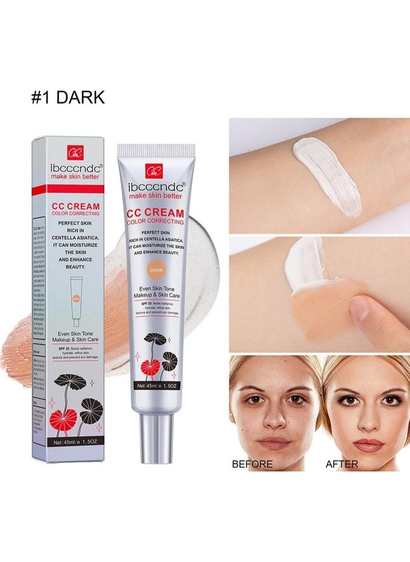 ibcccndc Color Correcting CC Cream,Hydrating CC Cream Foundation with Centella Asiatica Multi-Purpose Pre-makeup Primer Moisturizing Facial Concealer Sunscreen Full-Coverage CC Cream with SPF 25, Dark  - Image 2