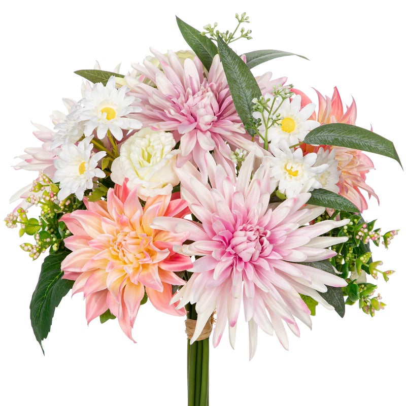Briful Artificial Flowers Bouquet for Decoration, Silk Flowers Arrangements with Dahlia & Daisy Mums Fake Floral Stems for Home Vase Table Centerpiece Wedding Party Decor - Image 1