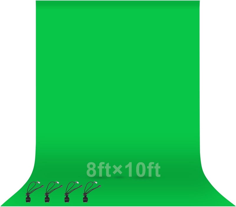 إيمارت قماش خلفية خضراء من مقاس 8x10 قدم / 2.4x3 متر، قماش خلفية للتصوير الفوتوغرافي بتقنية الكروما كي، مناسب لاستوديو الفيديو، جلسات التصوير، البث المباشر، تطبيق Zoom، يشمل 4 مشابك خلفية - Image 1