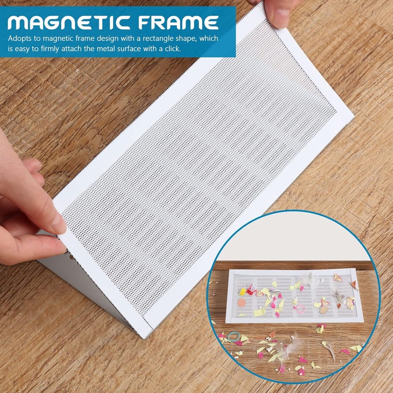 Shappy أغطية فتحات التهوية الأرضية مستطيلة غطاء شاشة التهوية المغناطيسية شبكة PVC غطاء تسجيل التهوية البلاستيكي لجدران السقف والأرض لالتقاط الحطام والشعر والحشرات أبيض 6 × 10 بوصة - Image 5