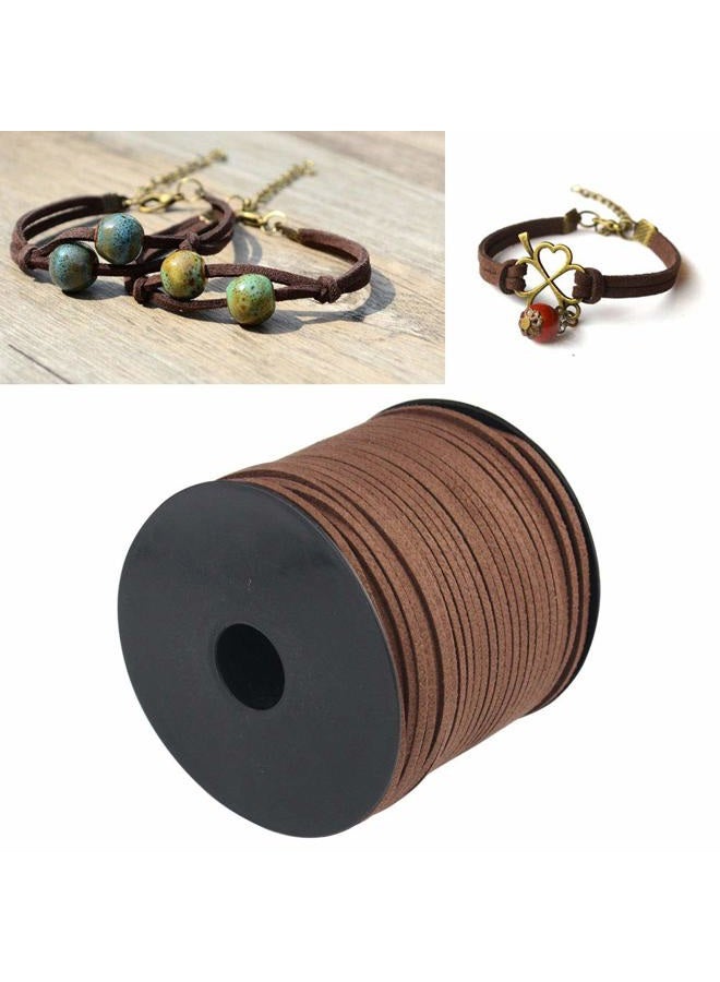 Wobe (Coffee) - 100 Yards Suede Cord, Leather Cord 2.6Mm X 1.5Mm Lace Faux With Roll Spool For Bracelet Necklace Beading Diy Handmade Crafts Thread (Coffee 1 Roll) - Image 4