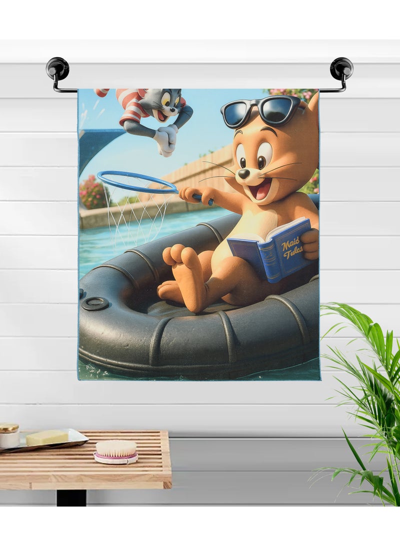 AURIO Premium 3D Printed Microfiber Beach Towel – Vivid Tom & Jerry Design – Large, Ultra-Absorbent, Sand-Free, and Quick-Dry Travel Towel for Summer Beach, Pool, and Surfing 70 x 140 cm - Image 1