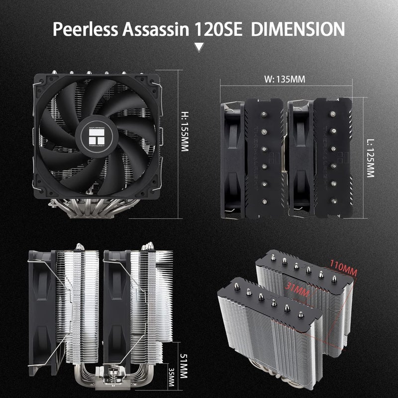 Thermalright Peerless Assassin 120 SE CPU Air Cooler, 6 Heat Pipes with AGHP Technology, Dual 120mm TL-C12C PWM Fan, for Intel LGA1700/1200/1150/1151/1851; AMD AM4/AM5 - Image 5