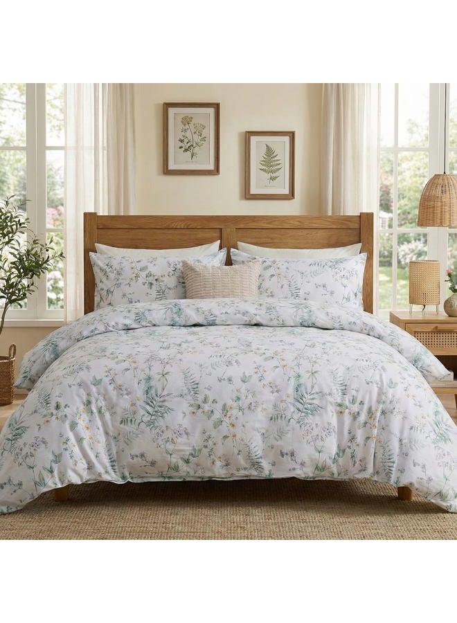 Cozaline 100% Cotton Duvet Cover Set Queen Size Vintage Chic Style Green Floral Duvet Cover Lightweight Floral Bedding Set with Zipper Closure for All Season, Exquisite, Ultra Soft - Image 3