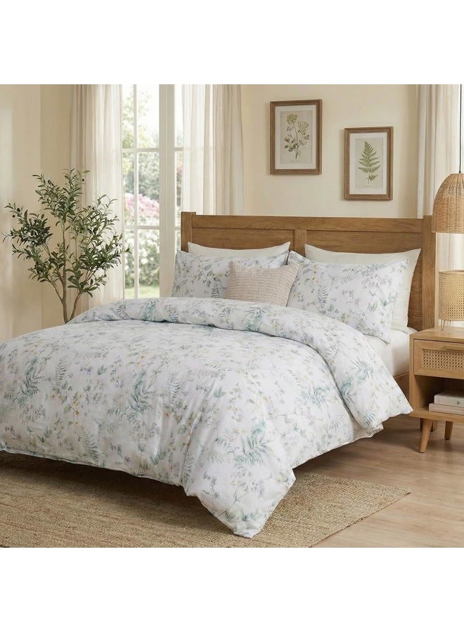 Cozaline 100% Cotton Duvet Cover Set Queen Size Vintage Chic Style Green Floral Duvet Cover Lightweight Floral Bedding Set with Zipper Closure for All Season, Exquisite, Ultra Soft - Image 4