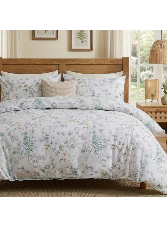Cozaline 100% Cotton Duvet Cover Set Queen Size Vintage Chic Style Green Floral Duvet Cover Lightweight Floral Bedding Set with Zipper Closure for All Season, Exquisite, Ultra Soft - Image 1